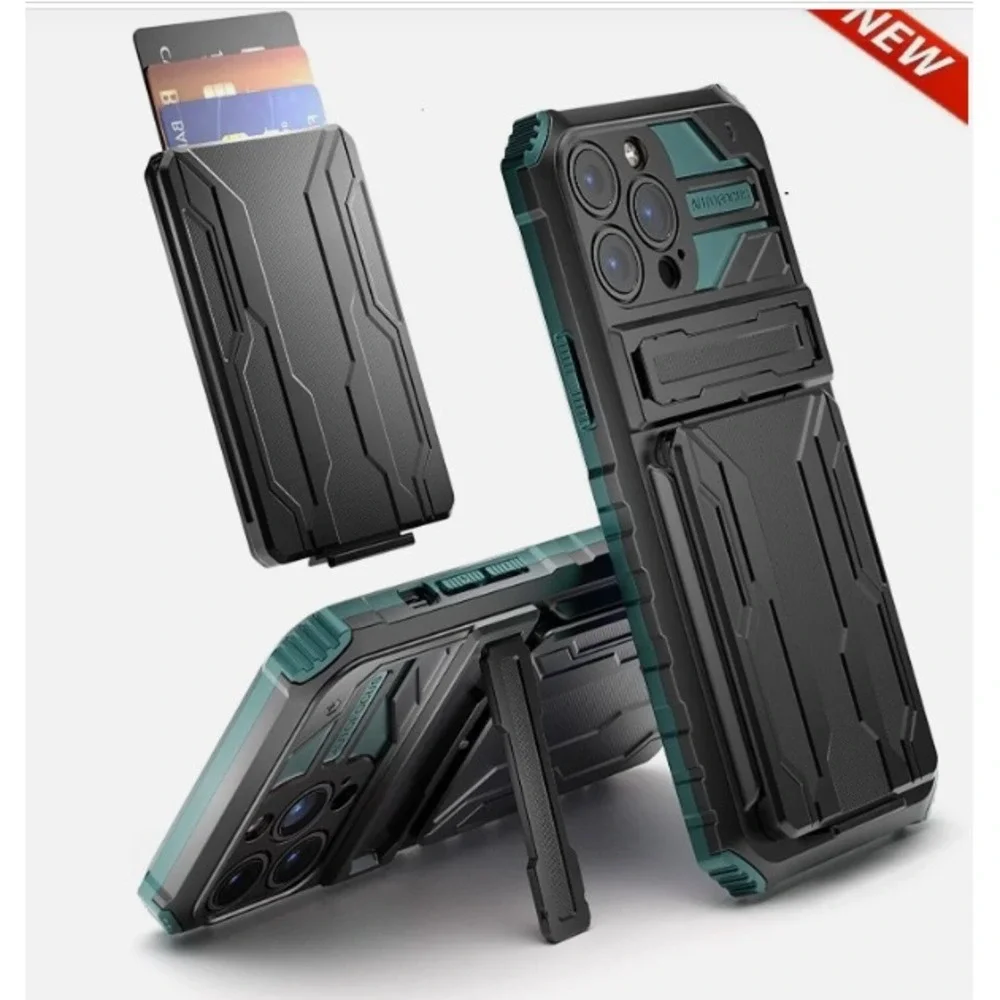 For iPhone 13 13 Pro Max Phone Card Holder Case Heavy Duty Shockproof Cover